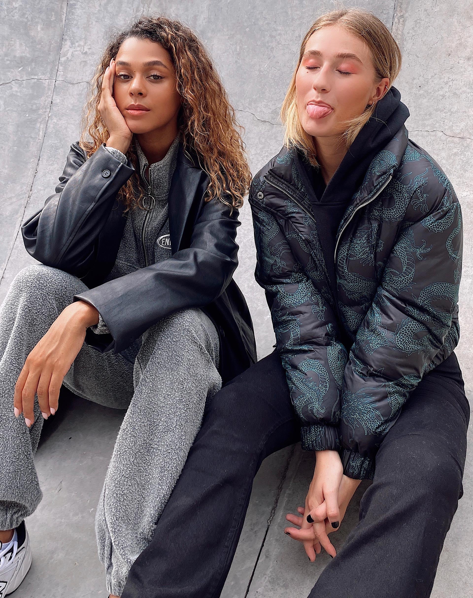 Rohos Puffer Jacket in Dragon Flower Black and Mint - Image 2
