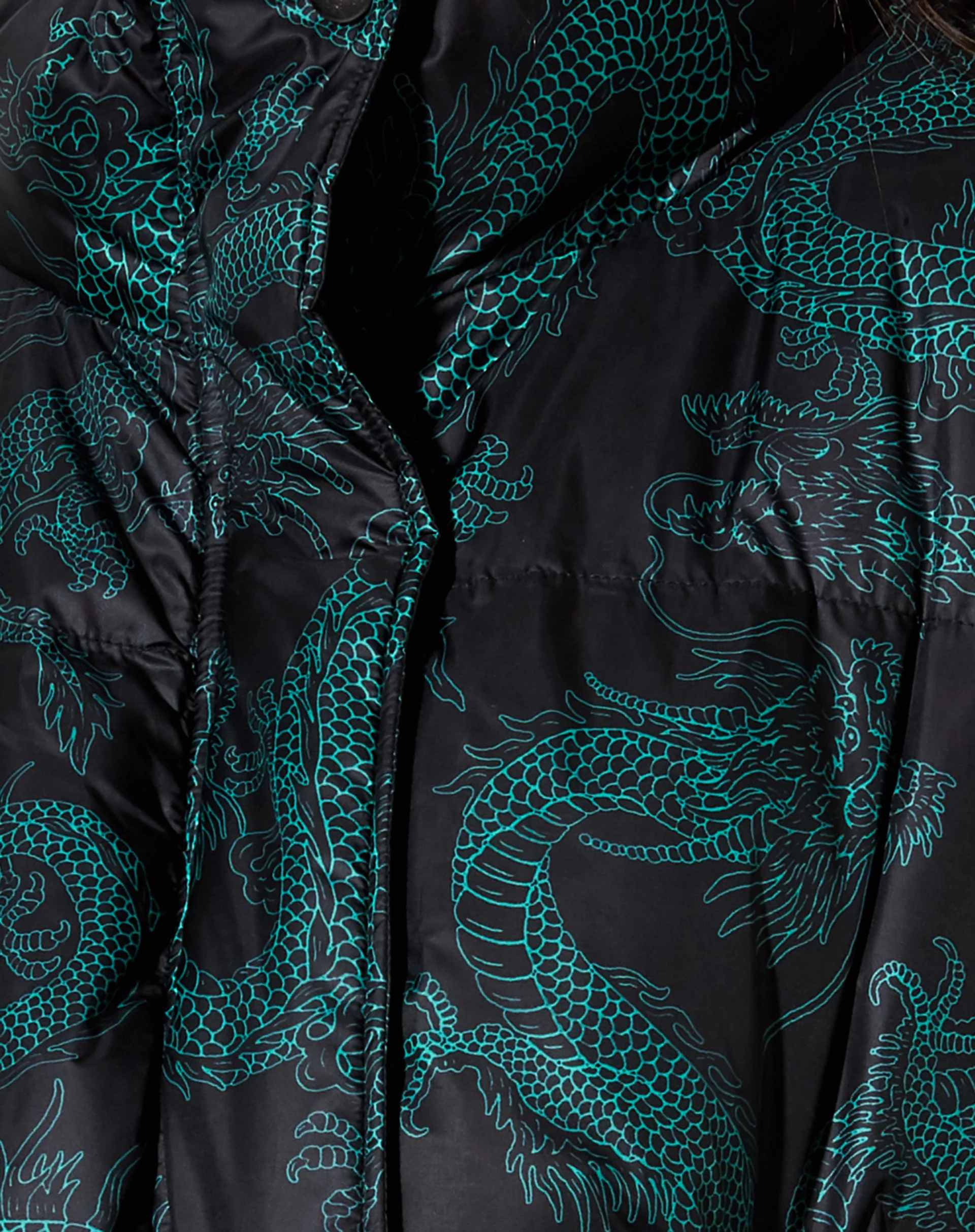 Rohos Puffer Jacket in Dragon Flower Black and Mint - Image 7