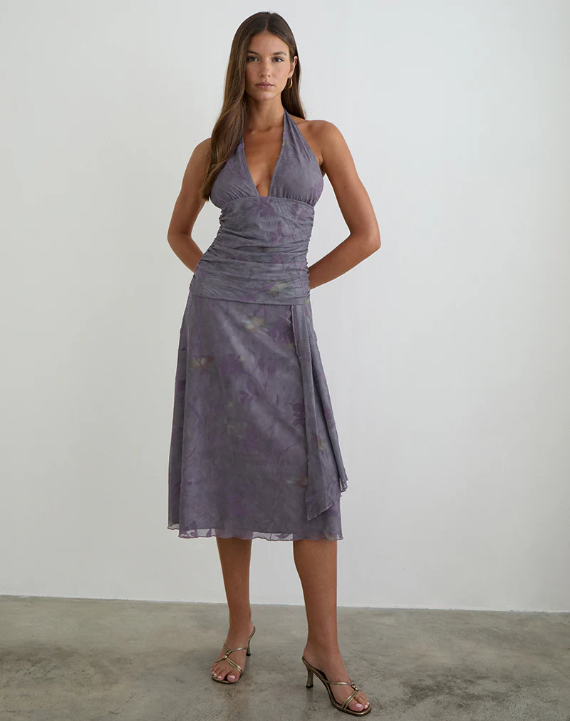 Rokoyo Halterneck Midi Dress in Flare Flower Purple - Image 2