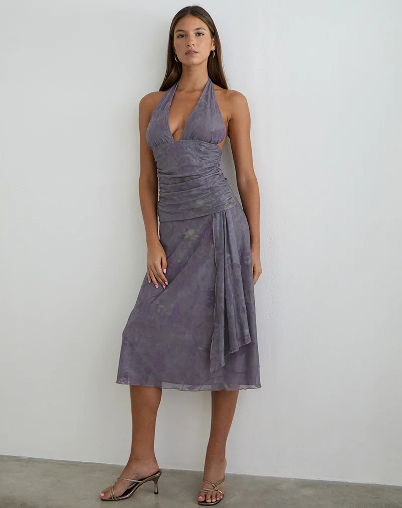 Rokoyo Halterneck Midi Dress in Flare Flower Purple - Image 4