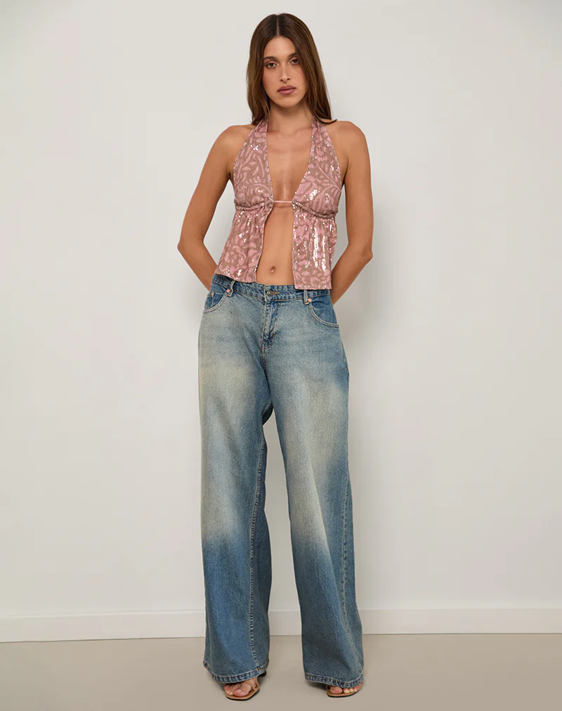 Rokudo Halterneck Top in Boho Batik Sequin Pink - Image 4