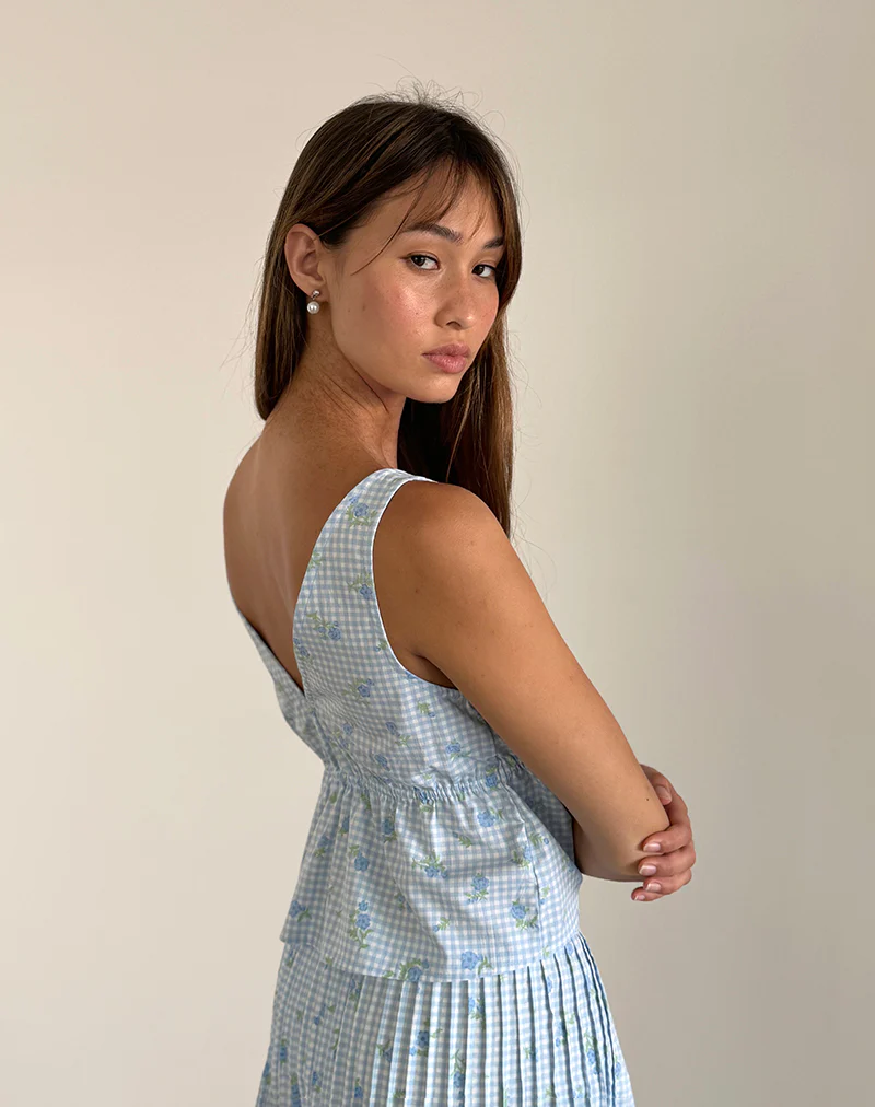 Rolia Cami Top in Blue Flower Gingham - Image 4