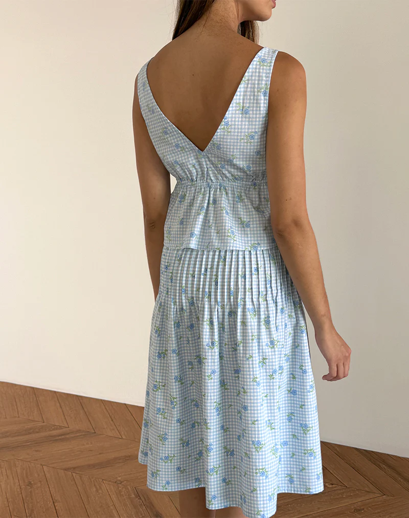 Rolia Cami Top in Blue Flower Gingham - Image 5