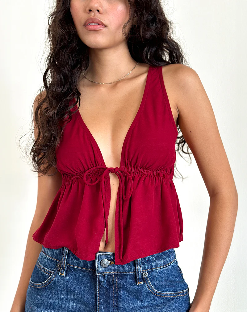 Rolia Tie Front Top in Adrenaline Red - Image 2