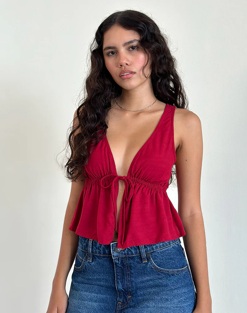 Rolia Tie Front Top in Adrenaline Red - Image 5