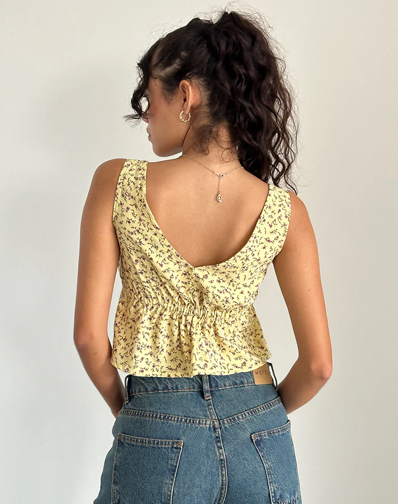 Rolia Tie Front Top in Flowing Flower Yellow - Image 4