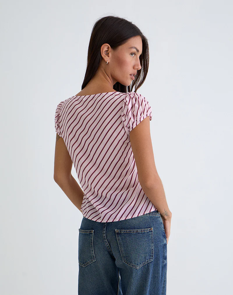 Rolina Blouse in Chiffon Stripe Pink and Burgundy - Image 4