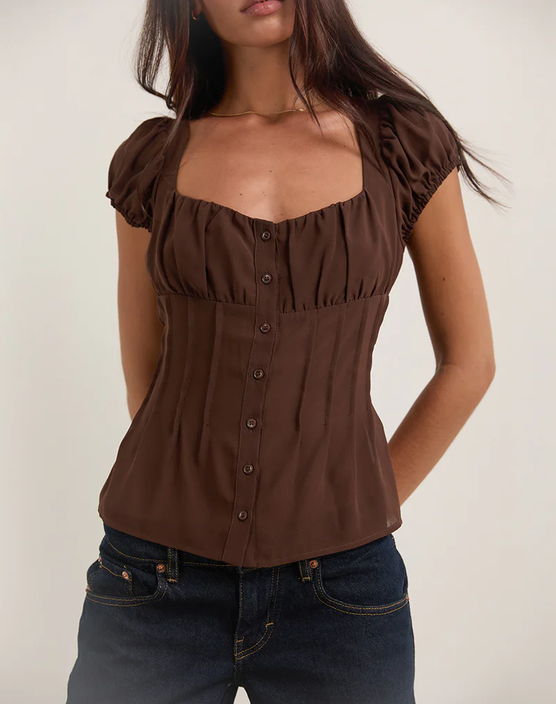 Rolina Blouse in Chiffon Brown - Image 2