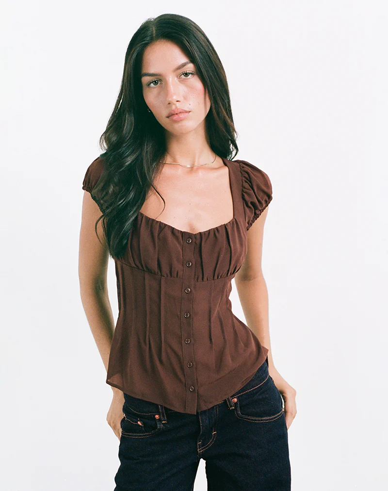 Rolina Blouse in Chiffon Brown - Image 4