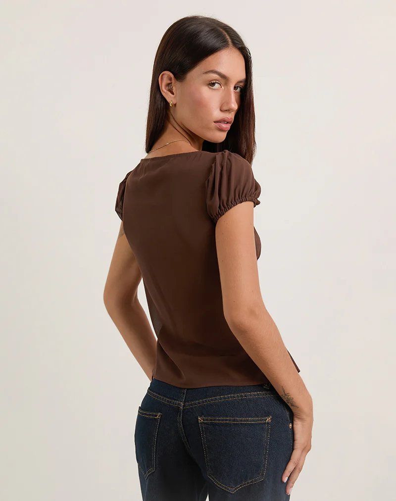 Rolina Blouse in Chiffon Brown - Image 5