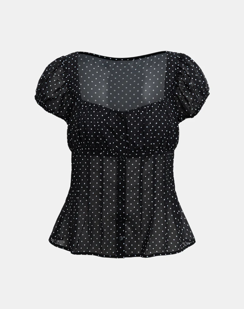 Rolina Blouse in Chiffon Mini Polka Black - Image 2