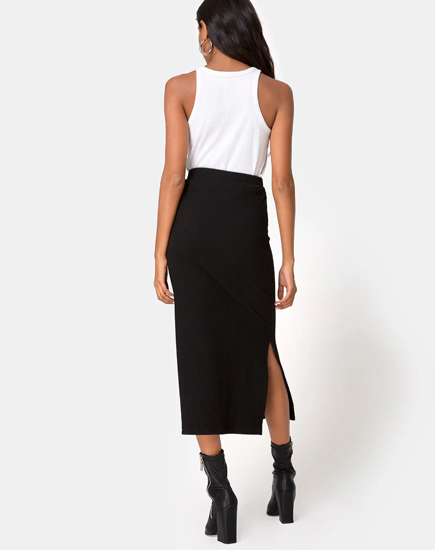 Rollie Midi Skirt in Jumbo Rib Black - Image 4