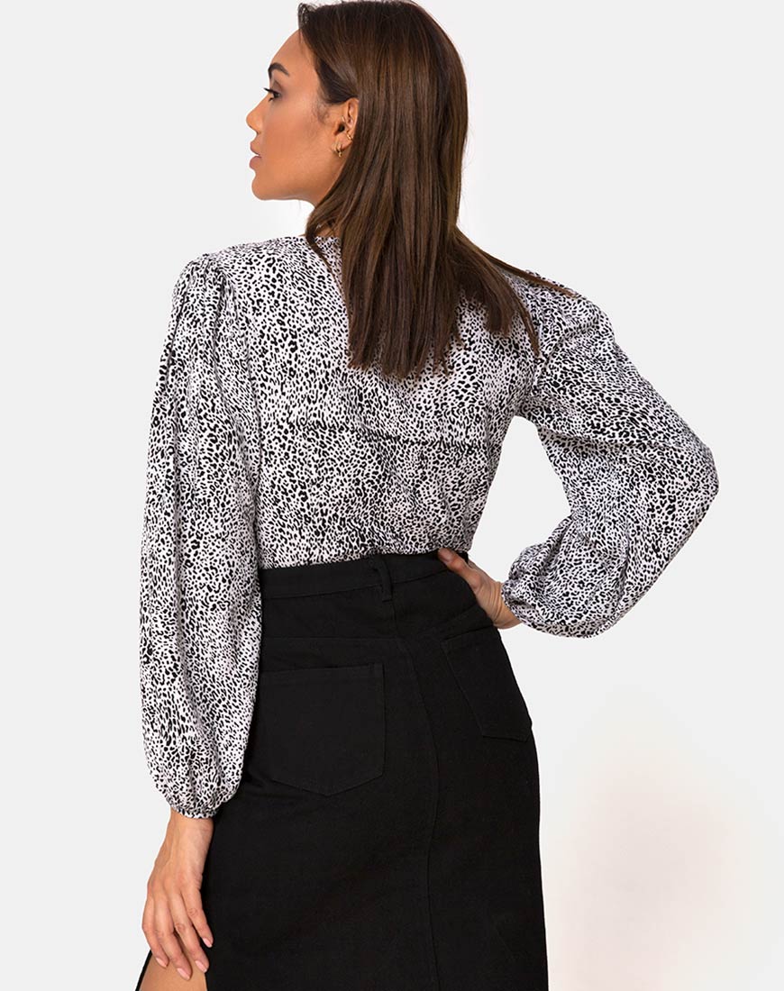 Roma Long Sleeve Top in Leo Spot in Black and White - Image 2