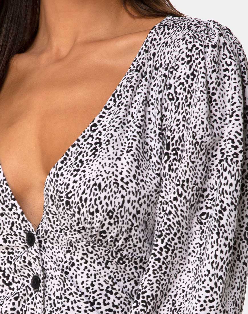 Roma Long Sleeve Top in Leo Spot in Black and White - Image 5