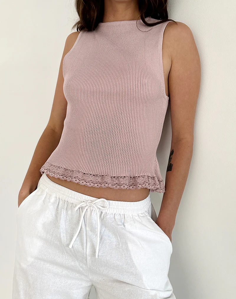 Romane Sleeveless Top in Dusty Rose Rib Knit - Image 2