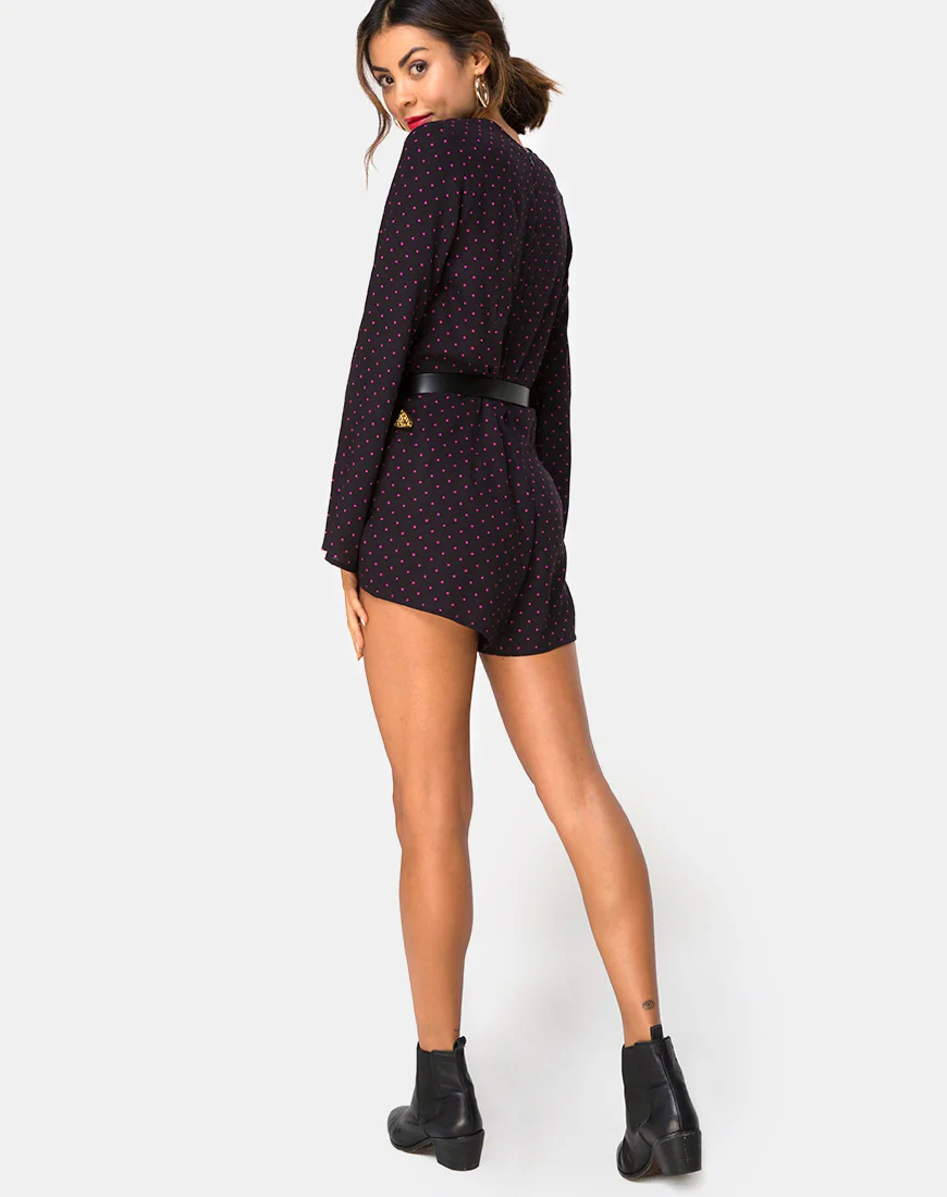 Romeo Longsleeve Playsuit in Cuban Dot Red - Image 4