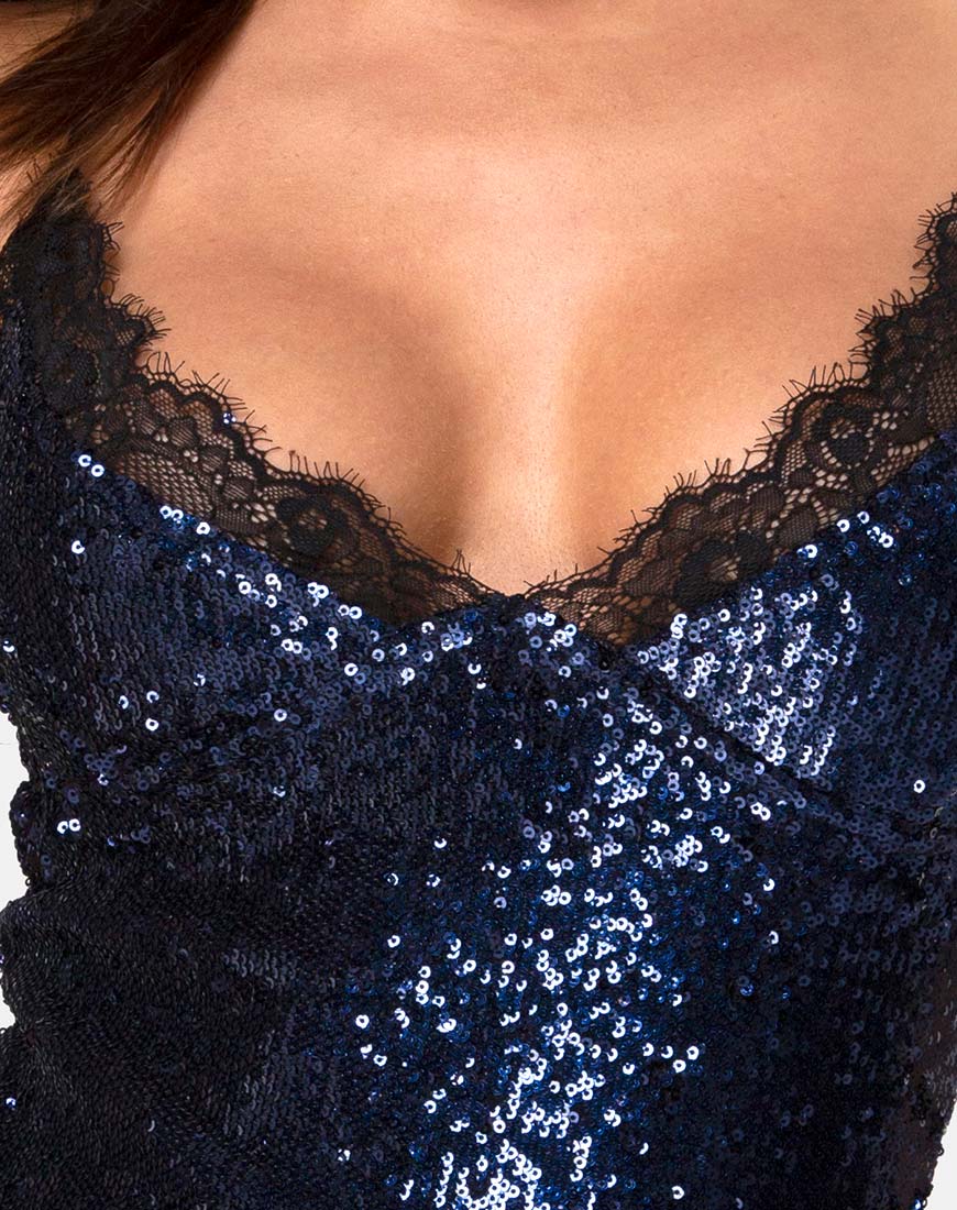 Romini Dress in Midnight Mini Sequin with Black Lace - Image 5