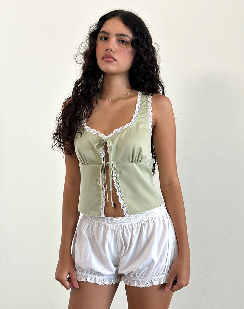 Rona Tie Front Top in Green Sage - Image 4