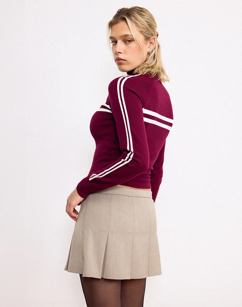 Ronaso Pleated Mini Skirt in Light Brown - Image 3
