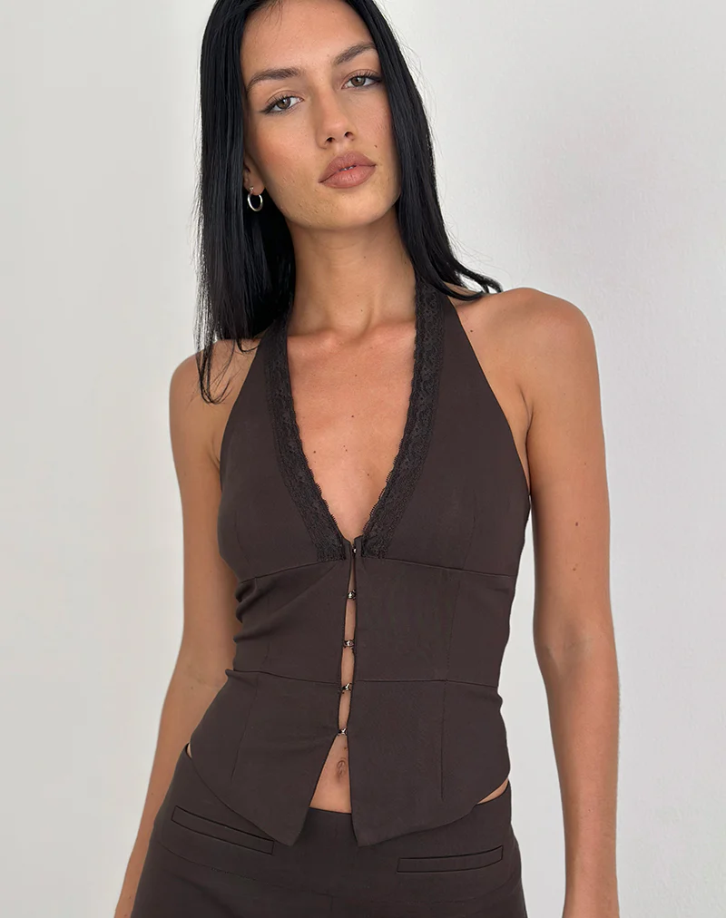Ronin Top in Lace Trim Tailoring Brown - Image 2