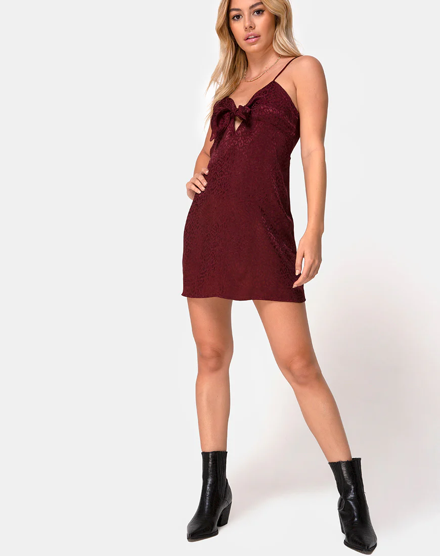 Ronina Dress in Satin Cheetah Burgundy - Image 3