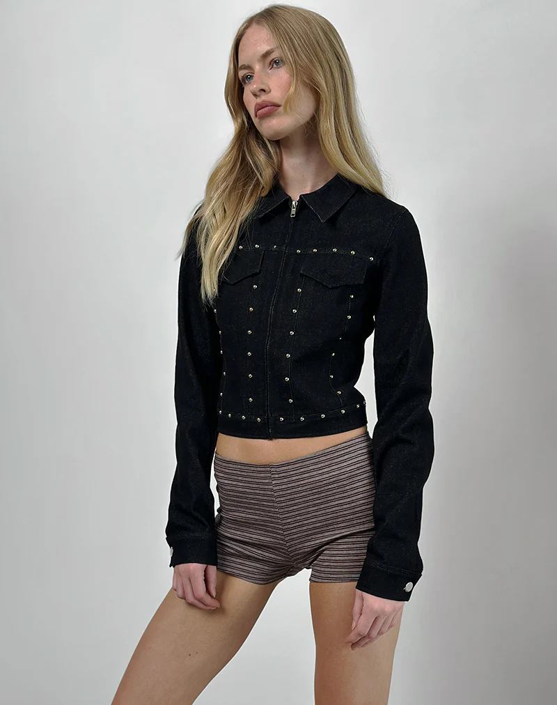 Ronira Jacket Chambray Studs in Black - Image 5