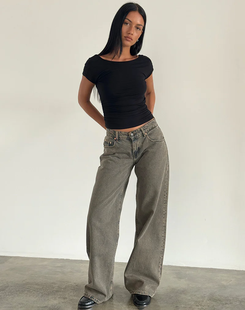 Roomy Extra Wide Low Rise Jeans in Earthy Blue - Image 3