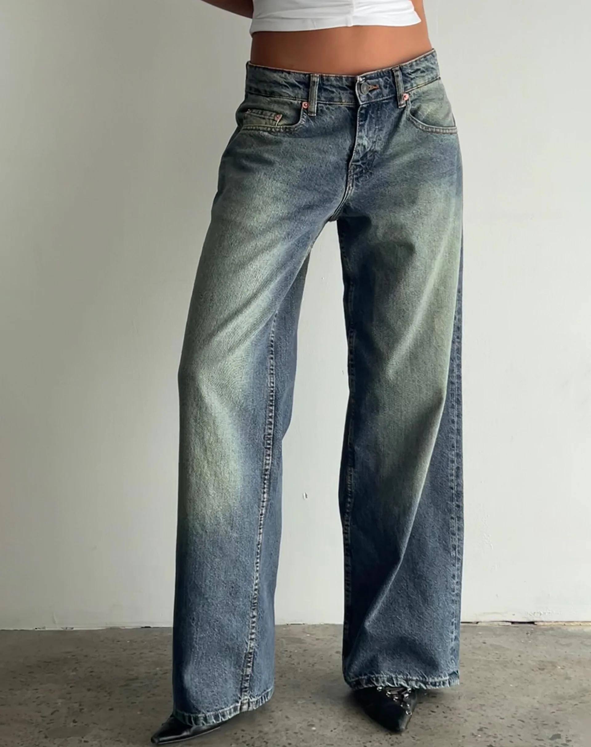 Roomy Extra Wide Low Rise Jeans in Extreme Blue Green - Image 2