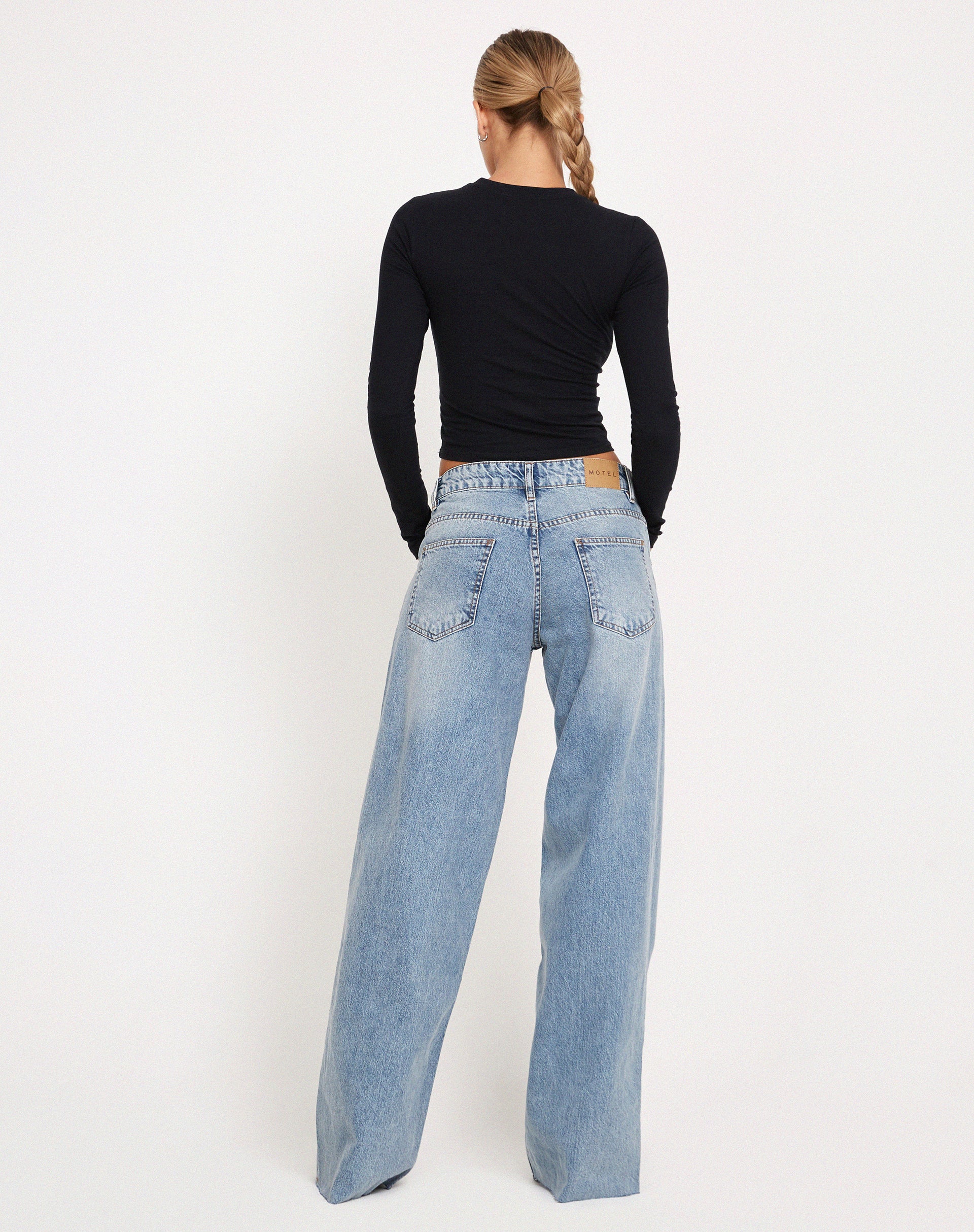 Roomy Extra Wide Raw Hem Low Rise Jeans in Vintage Blue Wash - Image 3