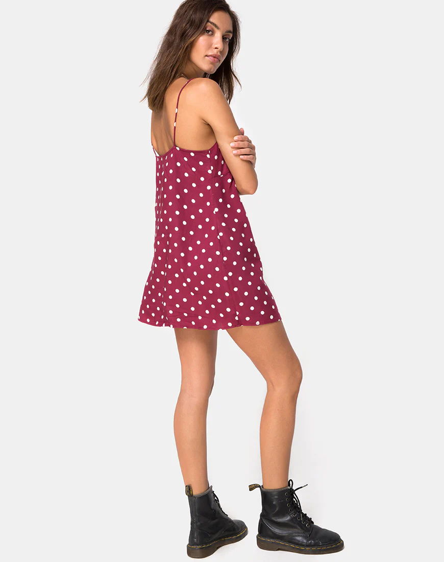Roppan Slip Dress in Medium Polka Wine - Image 4