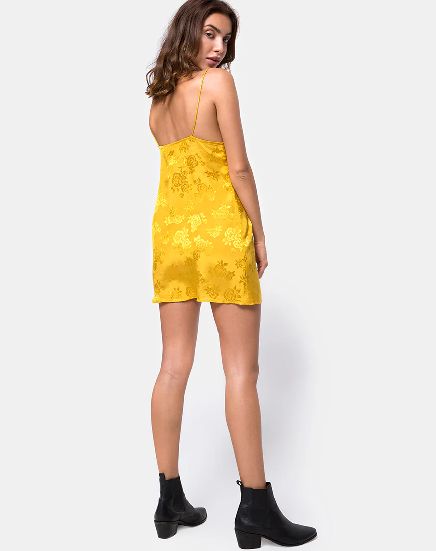 Roppan Slip Dress in Satin Mustard Rose - Image 4