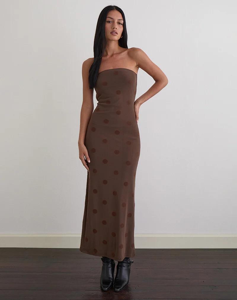 Rosaga Maxi Dress in Big Polka Flock Brown - Image 2