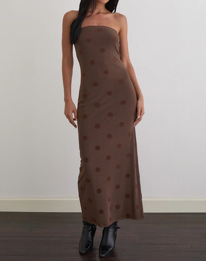 Rosaga Maxi Dress in Big Polka Flock Brown - Image 3