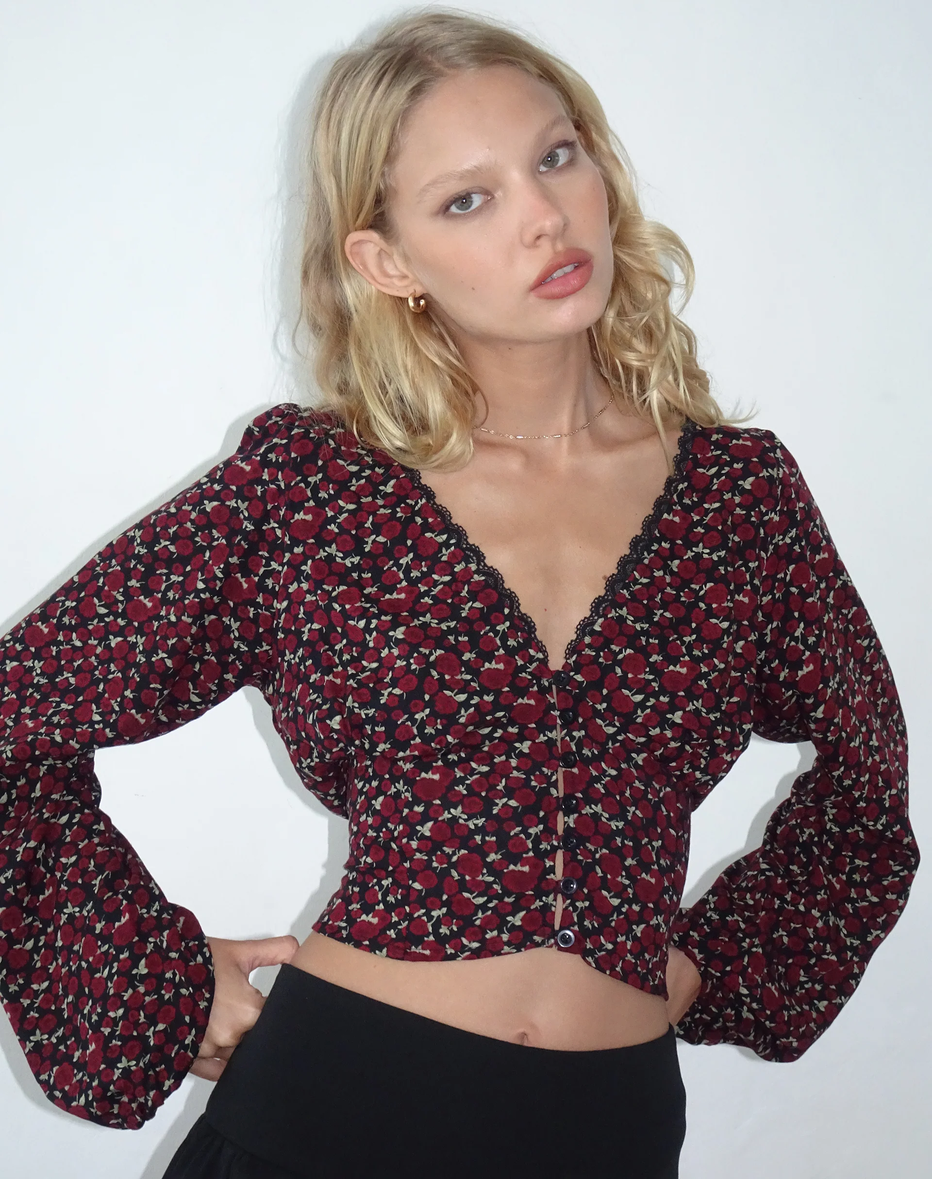 Rosani Long Sleeve Top in Dark Rhoslyn Ditsy Print - Image 2