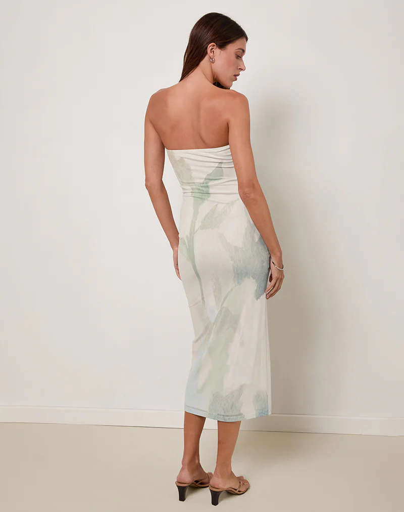 Rosbandi Bandeau Midi Dress in Abstract Painted Flower Blue - Image 5