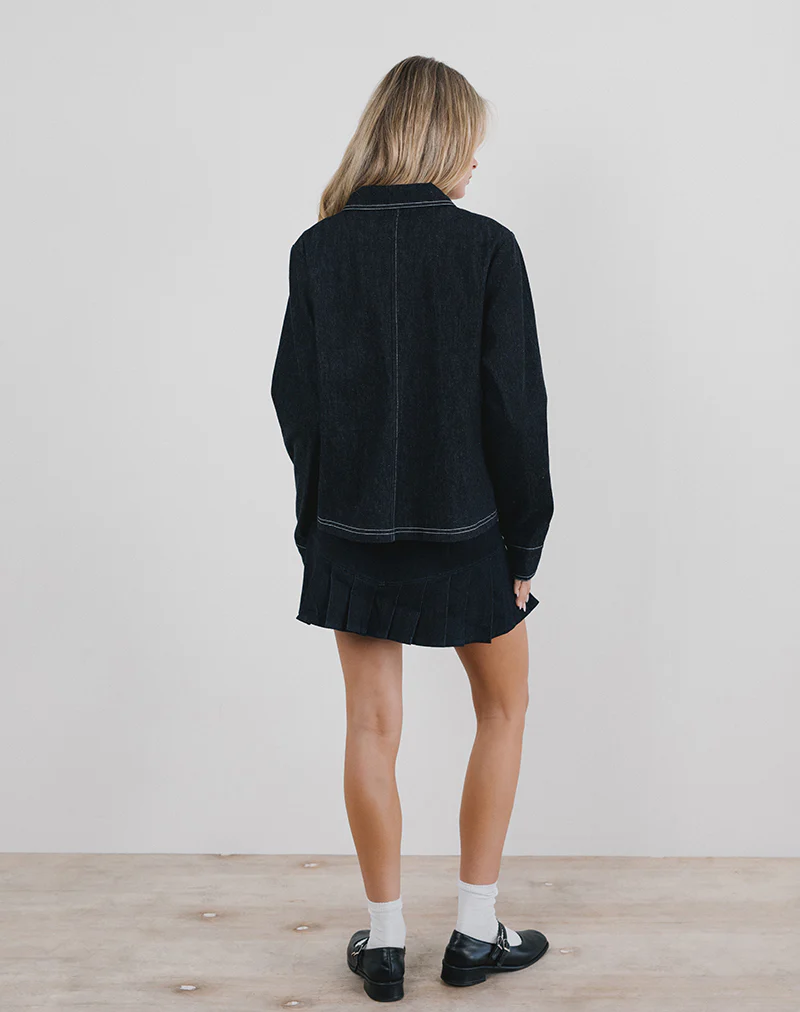 Rosdi Bow Embellished Jacket in Dark Indigo - Image 3