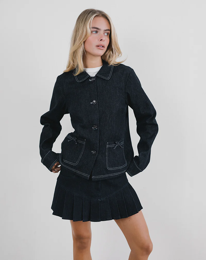 Rosdi Bow Embellished Jacket in Dark Indigo - Image 4