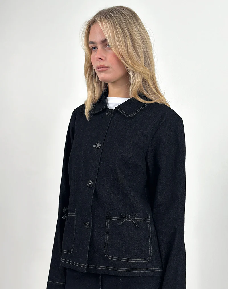 Rosdi Bow Embellished Jacket in Dark Indigo - Image 5
