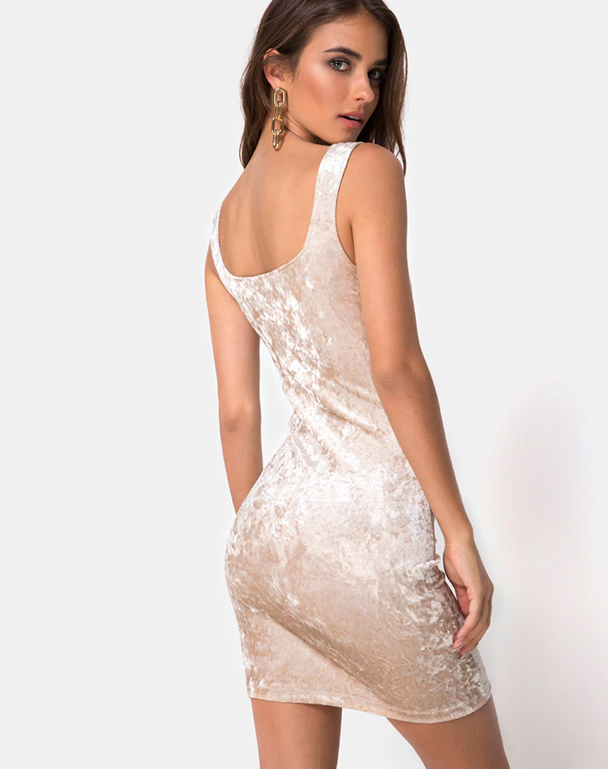 Rosita Bodycon Dress in Cream Crushed Velvet - Image 2
