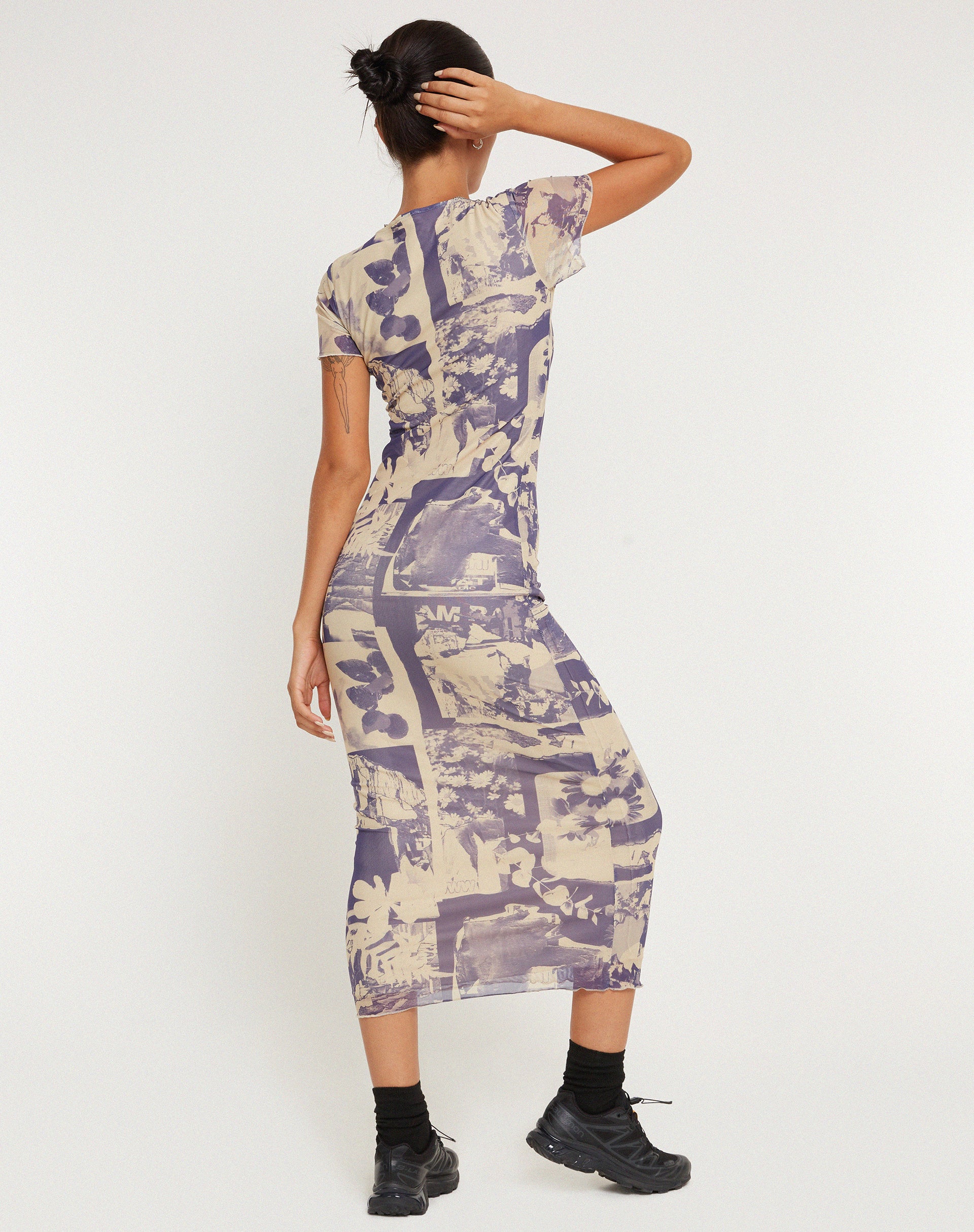 Roska Printed Mesh Midi Dress in Collage Floral Shadow Purple - Image 2