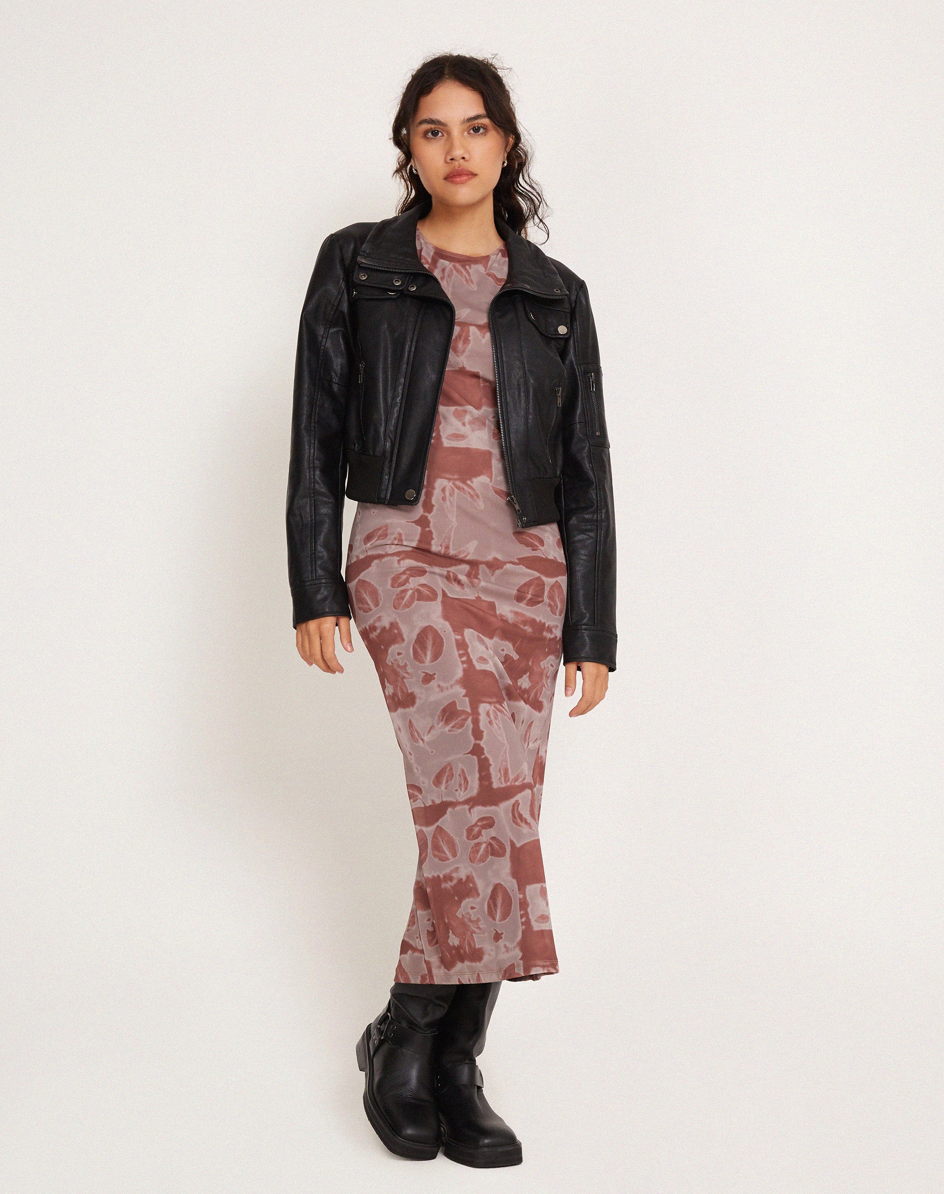 Roskila High Neck Mesh Maxi Dress in Botanical Bleed Warm Grey - Image 6