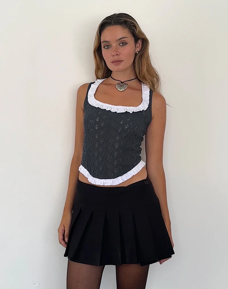 Roslyn Pointelle Vest Top in Dark Charcoal - Image 3
