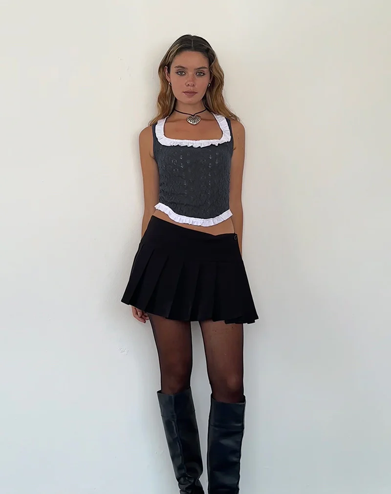 Roslyn Pointelle Vest Top in Dark Charcoal - Image 4