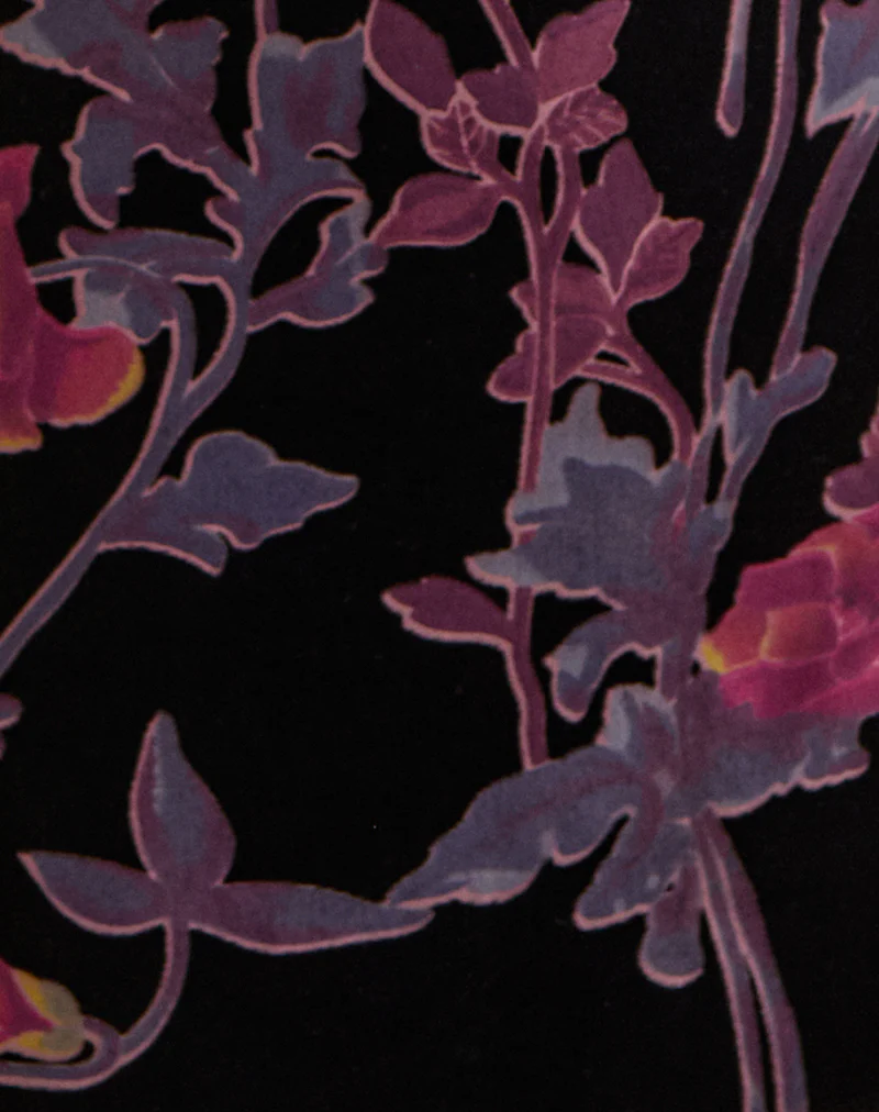 Rosmila Mini Dress in Black with Floral Devore Print - Image 6