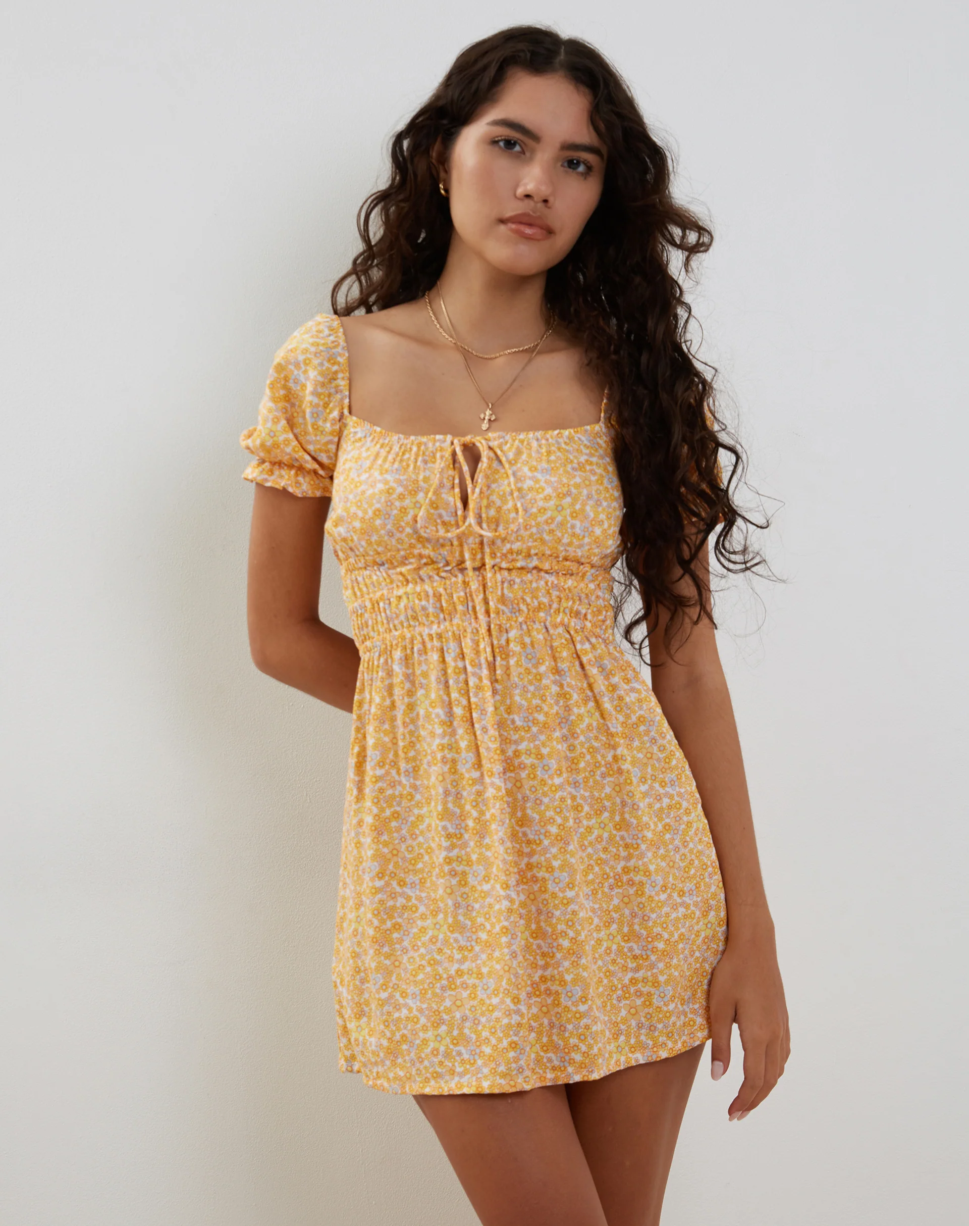 Rosmilly Mini Dress in Flower Garden Yellow - Image 6