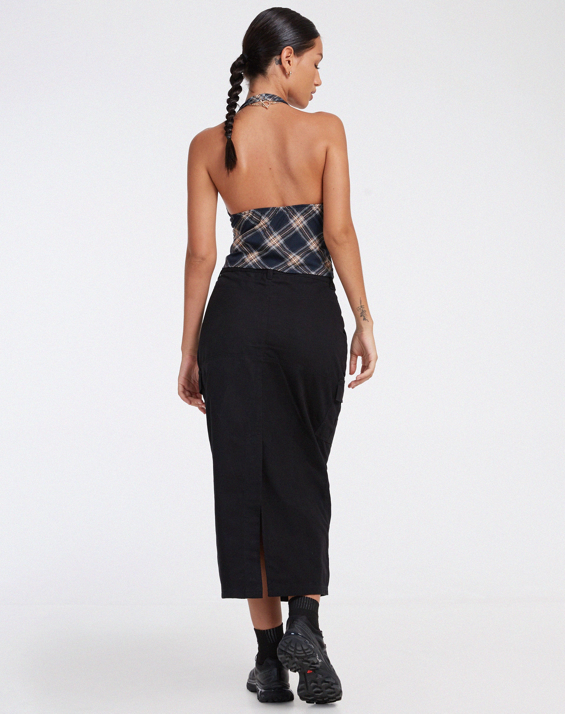 Roula Halter Top in 20's Check Black and Grey - Image 6