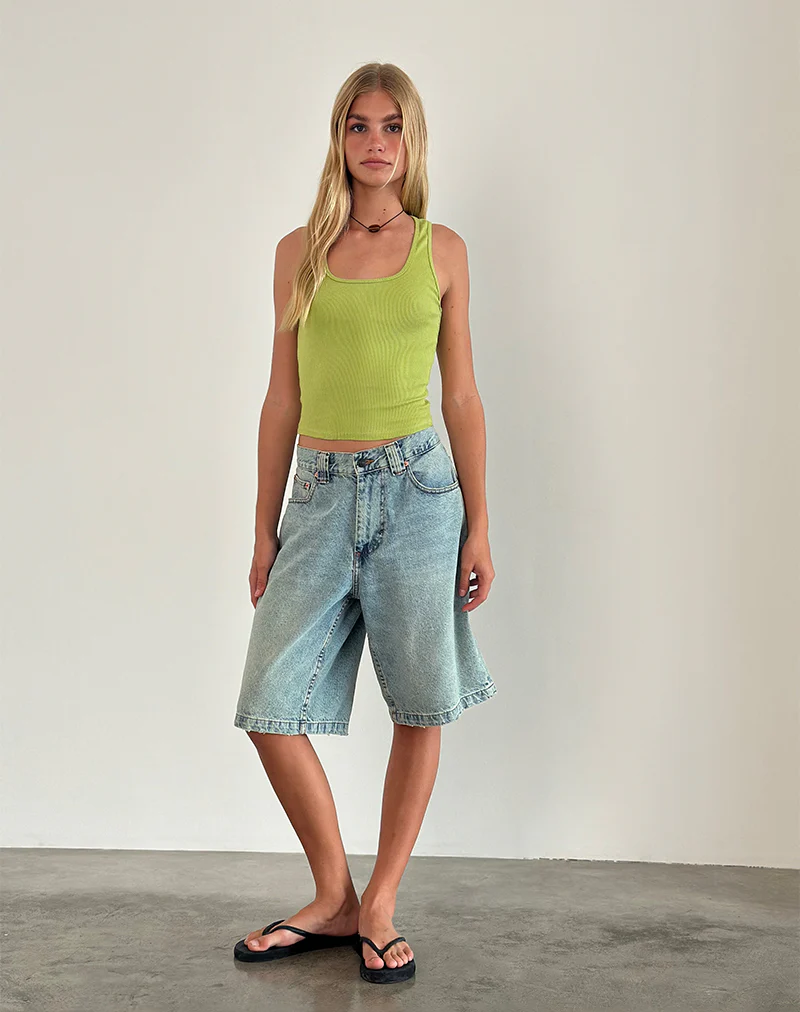 Roxe Ribbed Vest Top in Leaf Green - Image 2