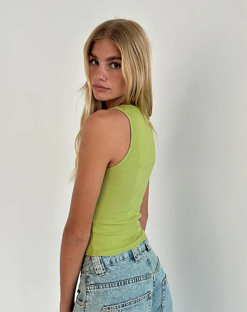 Roxe Ribbed Vest Top in Leaf Green - Image 3