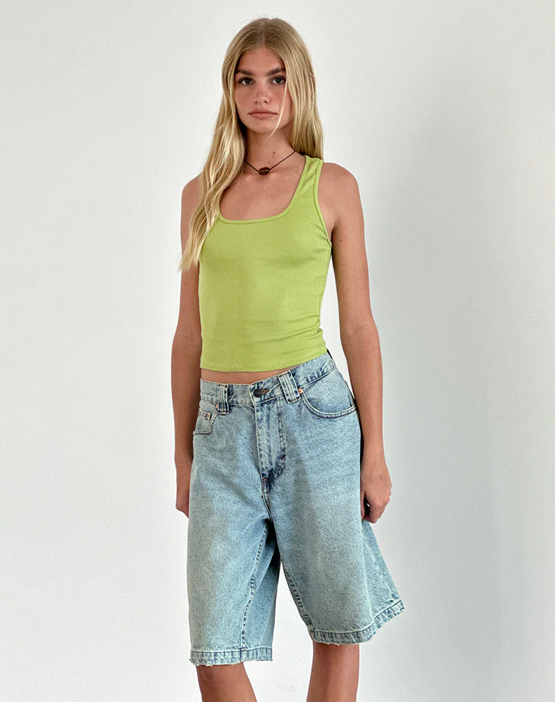 Roxe Ribbed Vest Top in Leaf Green - Image 4