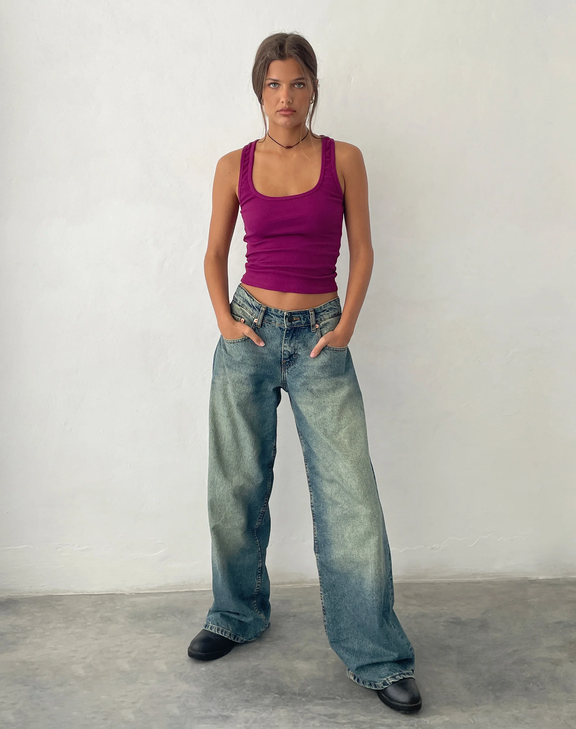 Roxe Ribbed Vest Top in Berry - Image 2